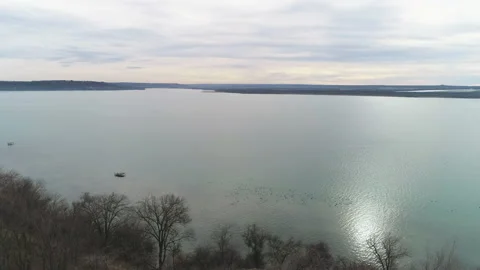 Flight over the lake and trees Video stock 152960213