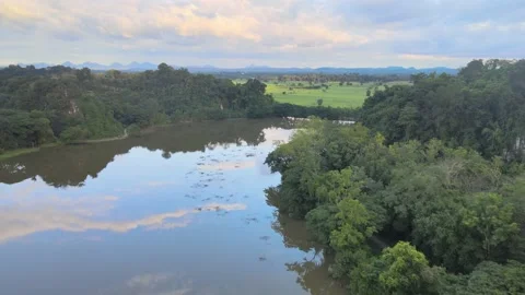 Flight over a lake in Pha Noi Stock Footage 148249093