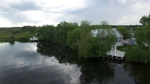 Flight over the lake in summer Stock Footage 87422704