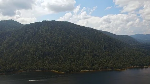 Flight over the lake Teletskoye Stock Footage 98369708