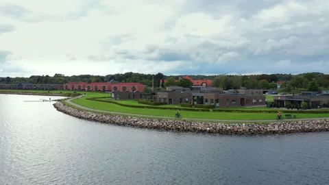 Flight over the lake view of the house by the city of Grasten, Denmark Stock Footage 201511374