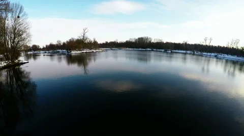 Flight over lake in winter Stock Footage 52247976
