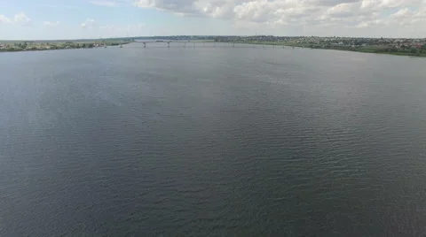 Flight over a large river Stock Footage