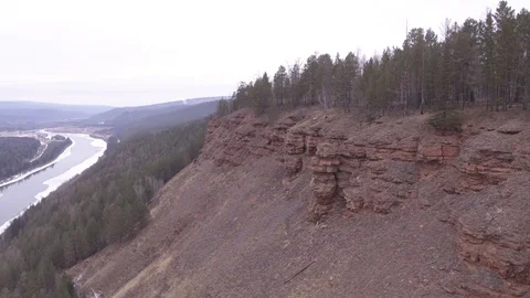 Flight over Lena river and rocks Stock-Footage 123779036