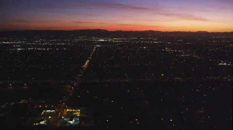 Flight over Los Angeles as sun sets. Shot in 2010. Stock Footage 59108188