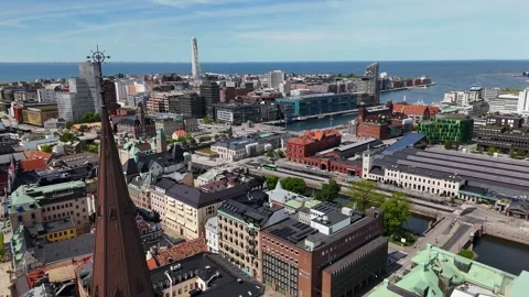 Flight over Malmo city center, Sweden Stock Footage 336189024