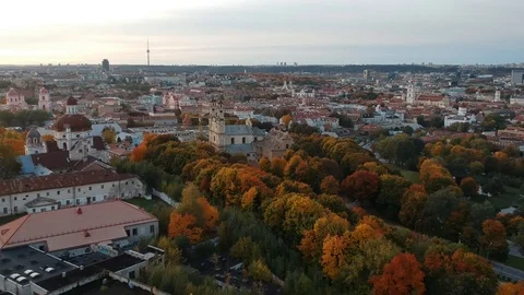 A Flight Over Medieval Rooftops of the City of Vilnius, Lithuania (Aerial View) Stock Footage 114865756
