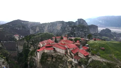 Flight over the Meteora Monasteries in Greece Video stock 297622117
