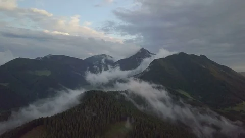 Flight over misty forest in mountains Stock Footage 85290086