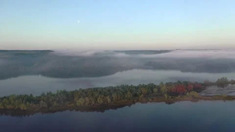 Flight over the misty river Video stock 132458657