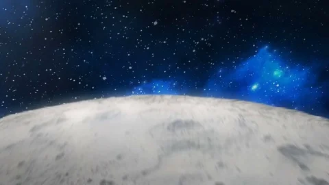 Flight over the moon. Glow of the star. 3d rendering Stock Footage 76423959