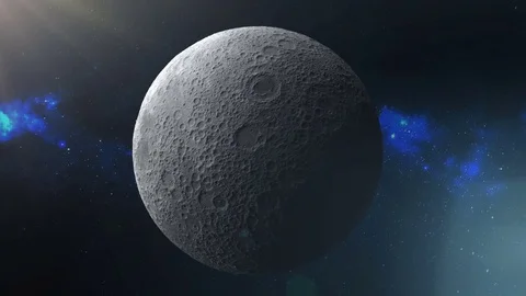 Flight over the moon. Glow of the star. 3d rendering Stock Footage 76424032