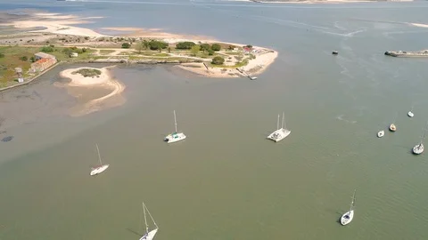 Flight Over Moored Yachts and Boats near Embankment Stock Footage 89885782