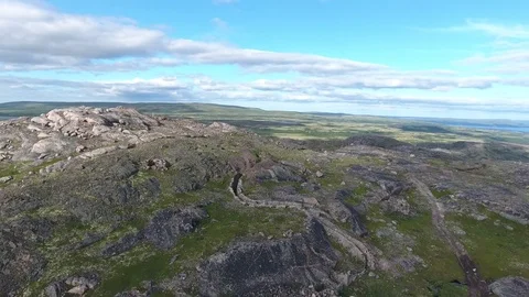 Flight over the mountain and a panoramic view of the valley with lakes in the Video stock 82837148