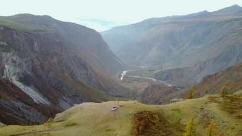 Flight over the mountain. Beautiful top view mountain range and river Stock Footage 142418456