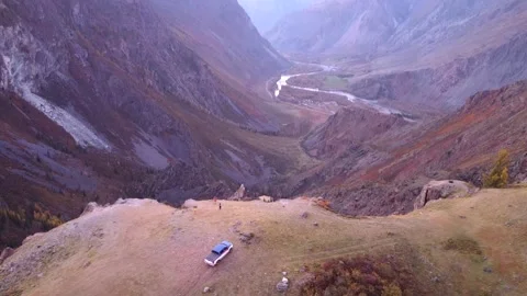 Flight over the mountain. Beautiful top view mountain range and river Stock Footage 142419149