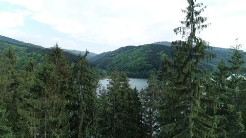 Flight over the mountain lake Video stock 90494651