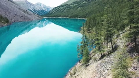 Flight over a mountain lake Stock Footage 162055238