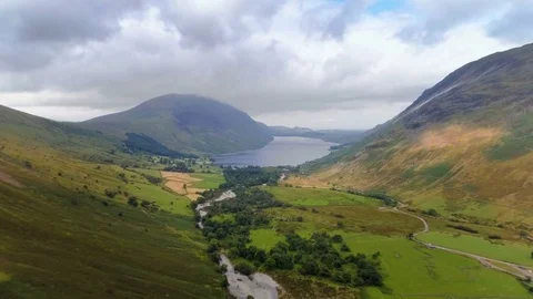 Flight over Mountain Lake Valley, Aerial view Video stock 78698457
