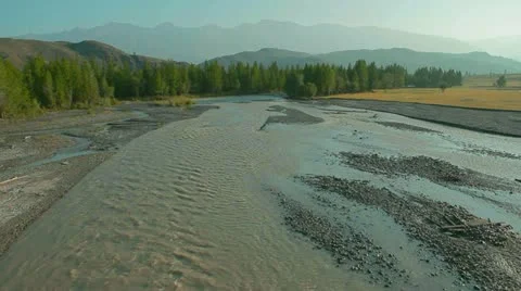 Flight over mountain river Stock Footage 12585735