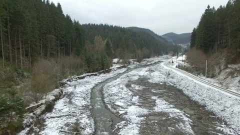 Flight over the mountain river Stock Footage 59123431