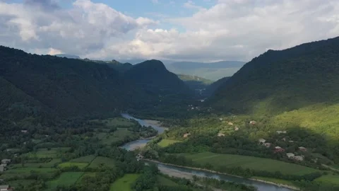 Flight over a mountain river Video stock 151159756