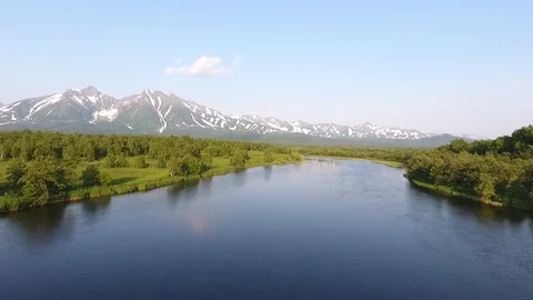 Flight over the mountain river Kamchatka Stock Footage 104099871