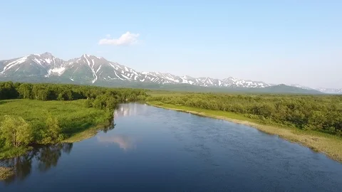 Flight over the mountain river Kamchatka Stock Footage 104100708