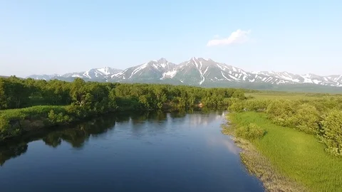 Flight over the mountain river Kamchatka Stock-Footage 104100799