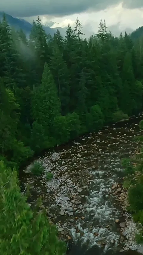 Flight over a mountain river. Shot on FPV drone. British Columbia, Canada. Stock Footage 314904194