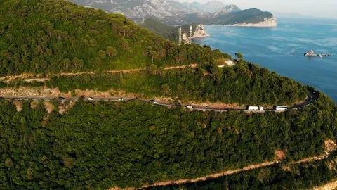 Flight over mountain serpentine, drone shot Stock Footage 91746458