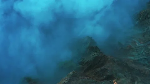 Flight over mountain top and dense fog. Stock Footage 142735983