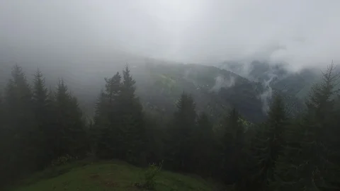 Flight over mountain valley before the storm Stock-Footage 79926383