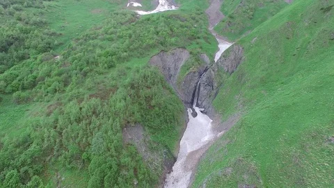 Flight over mountain waterfall and mountain river Stock-Footage 77181373