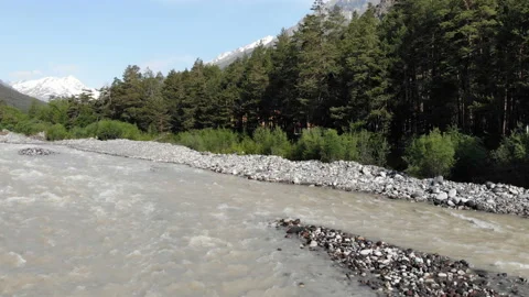 Flight over the Mountains. Elbrus. Flying over the River. Forest Valley 4k Stock-Footage 130888905