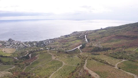 Flight over mountains, fields in Crimea Video stock 123763031