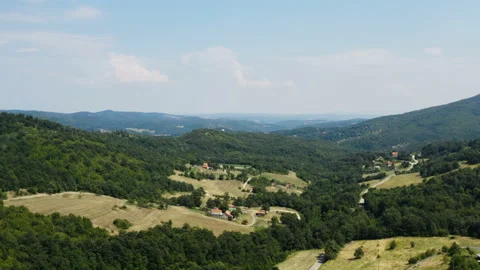 Flight over the mountains with a panorama Stock Footage 135852419
