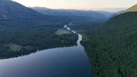Flight over Multinskoye Lake towards the river Stock Footage 345114712
