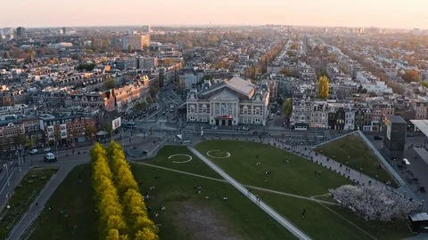 Flight over Museumplein in Amsterdam Stock Footage 118897224