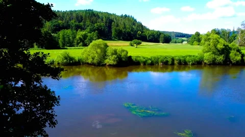 Flight over a narrow river Stock Footage 198804962