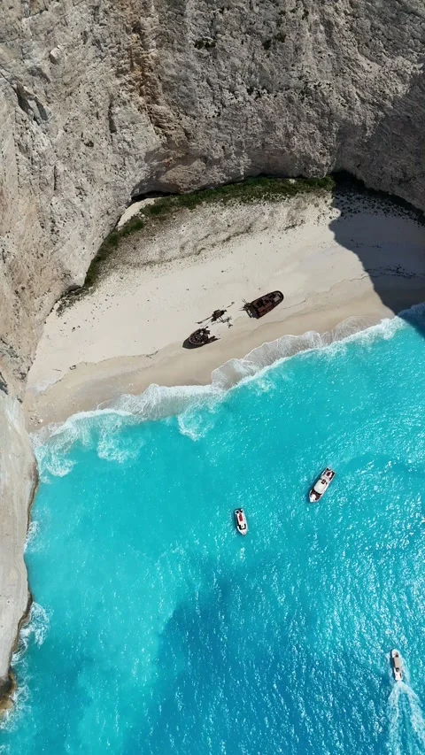 Flight Over Navagio Beach (Shipwreck), Zakynthos Island, Greece – Aerial 4K Video stock 313998257