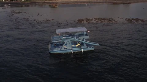 Flight over Ocean and Grounded Boat Snorkeling Station - Drone Footage Stock Footage 246494676