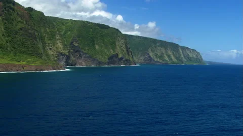 Flight over ocean approaching Hawaii's steep  Kohala Coastline Stock Footage 59245891