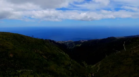Flight over ocean mountain city Funchal. Portugal Madeira coast village 4k video Stock Footage 65882143
