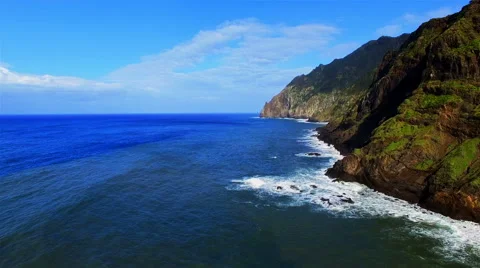 Flight over ocean sea surface. Portugal Madeira coastline aerial 4k video Stock Footage 65880488