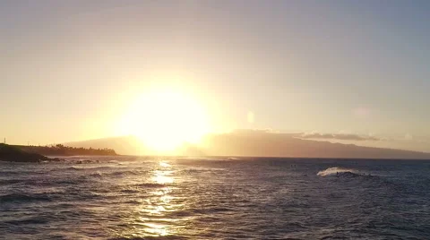 Flight Over Ocean Waves at Sunset. Amazing Sunset Aerial Ocean View 스톡 동영상 57252964