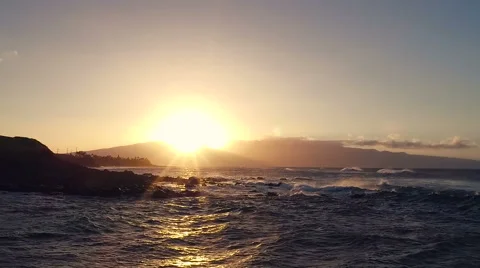 Flight Over Ocean Waves at Sunset. Amazing Sunset Aerial Ocean View 스톡 동영상 57253268