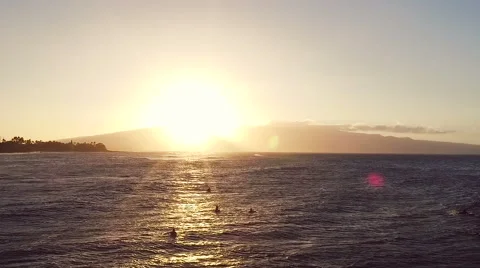 Flight Over Ocean Waves at Sunset. Amazing Sunset Aerial Ocean View Stock Footage 57253470