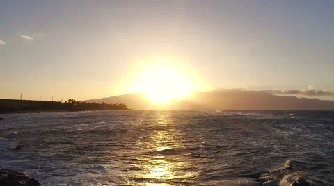 Flight Over Ocean Waves at Sunset. Amazing Sunset Aerial Ocean View Video stock 57253565