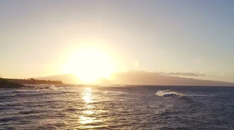 Flight Over Ocean Waves at Sunset. Amazing Sunset Aerial Ocean View Stock Footage 57253653